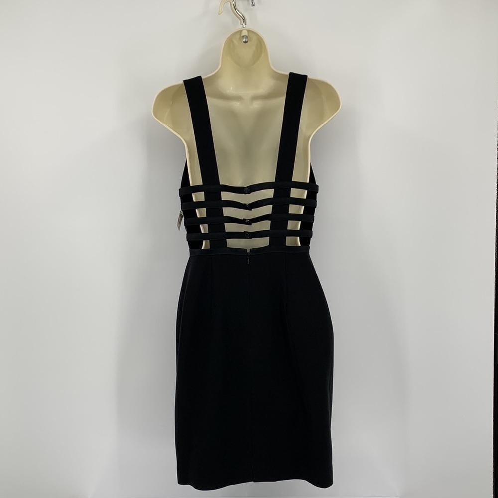 Andrea Polizzi strappy black LBD dress lattice mini sleeveless wide waist new 2